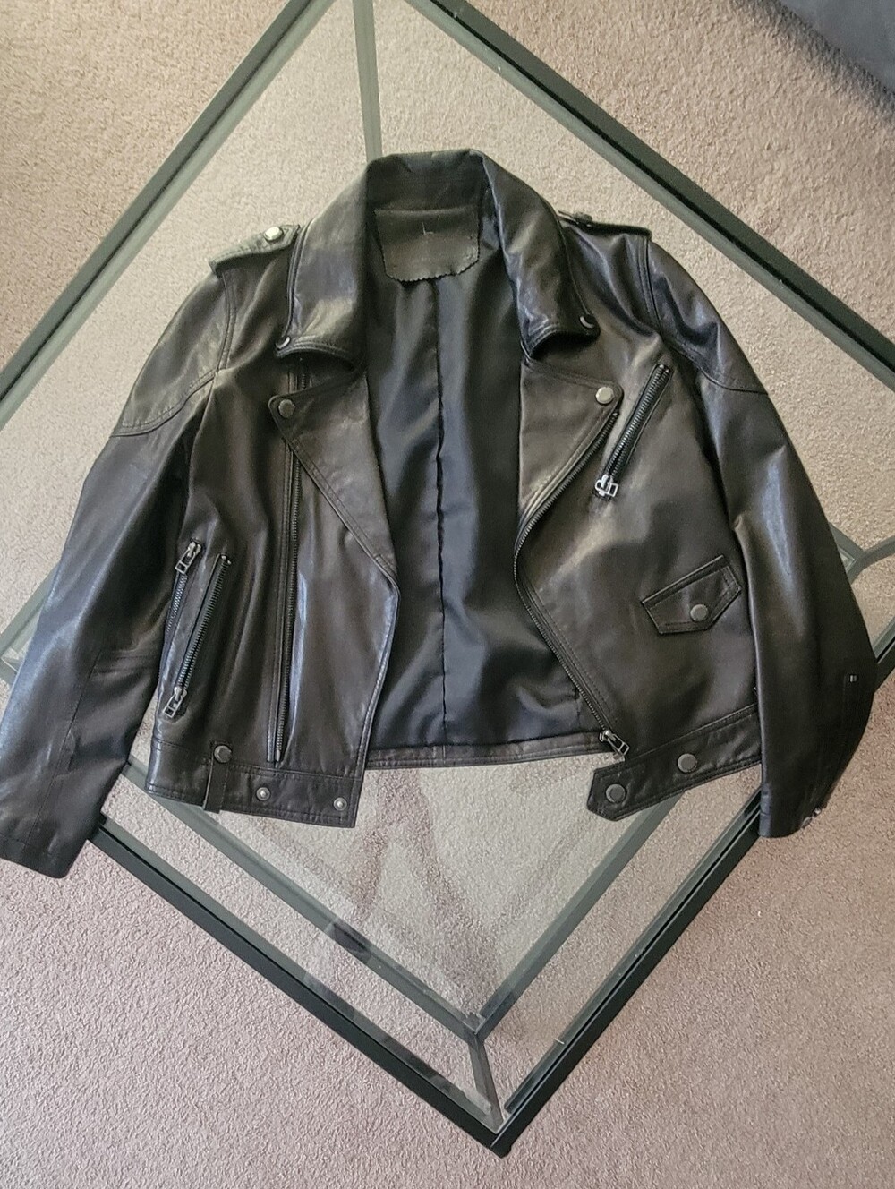 Classic Black Leather Moto Jacket - Unbranded